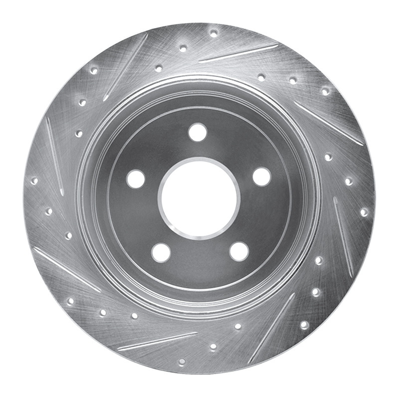 Jeep Commander Brake Rotor (1) - Rear Right - R1 Concepts - Drilled & Slotted - Silver - `05-`10
